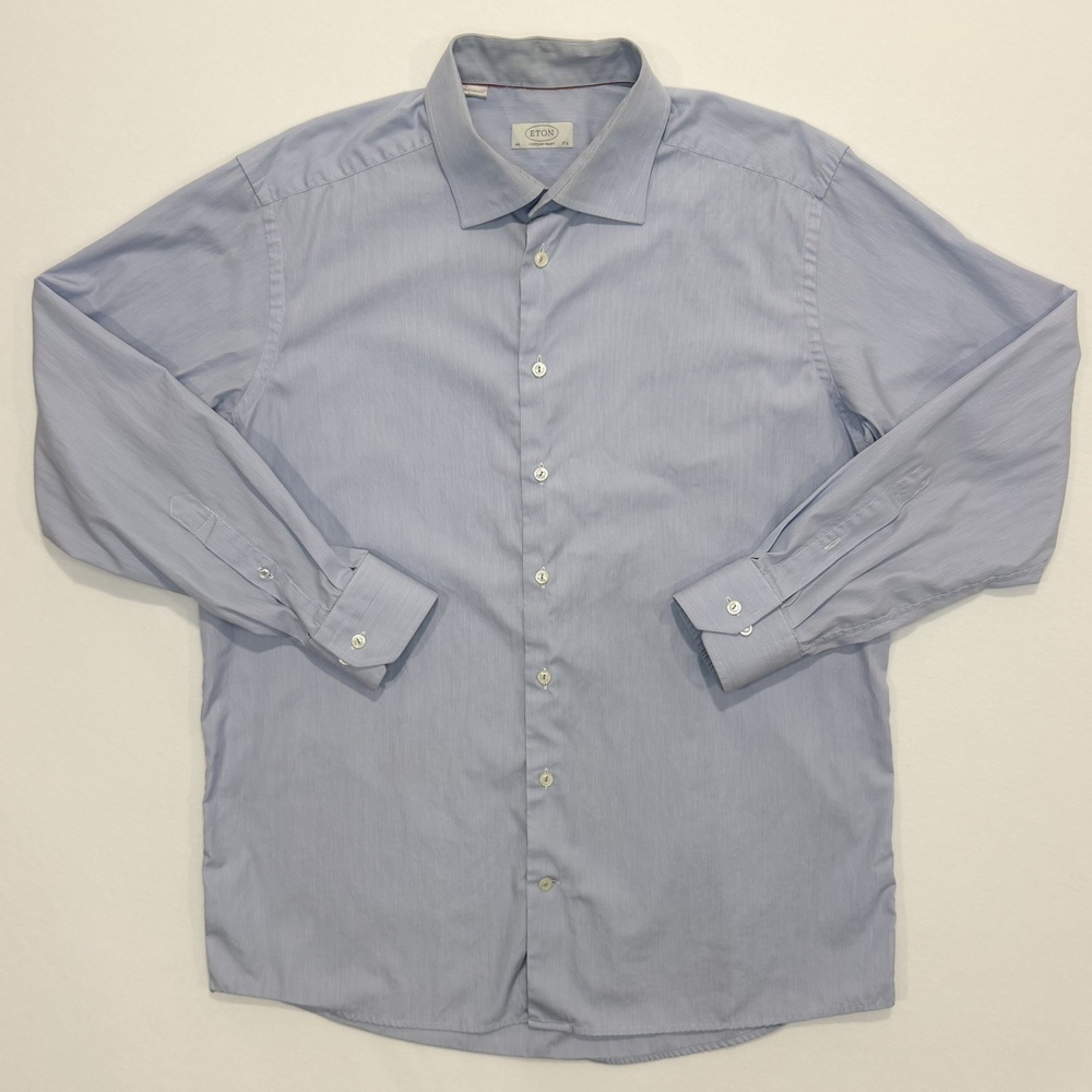 ETON Dress Shirt Mens 44 / 17.5 Blue Button up Cutaway Collar Cotton Romania